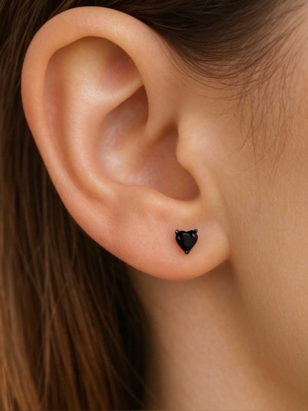 Solid 925 Sterling Silver Black Rhodium Plated 6MM Black CZ Heart Stud Earrings